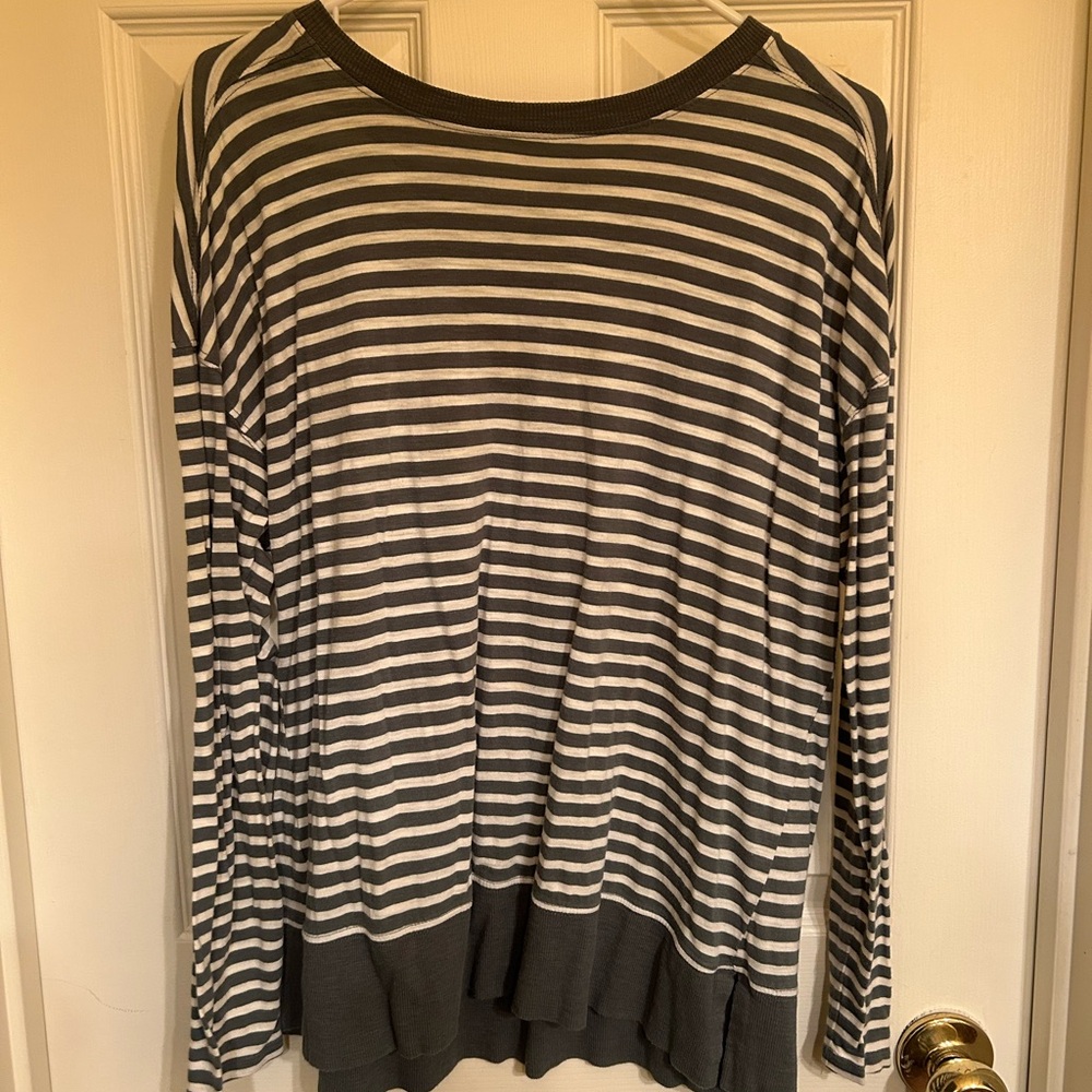 Lou & Grey Green and White Striped Long Sleeve Tee